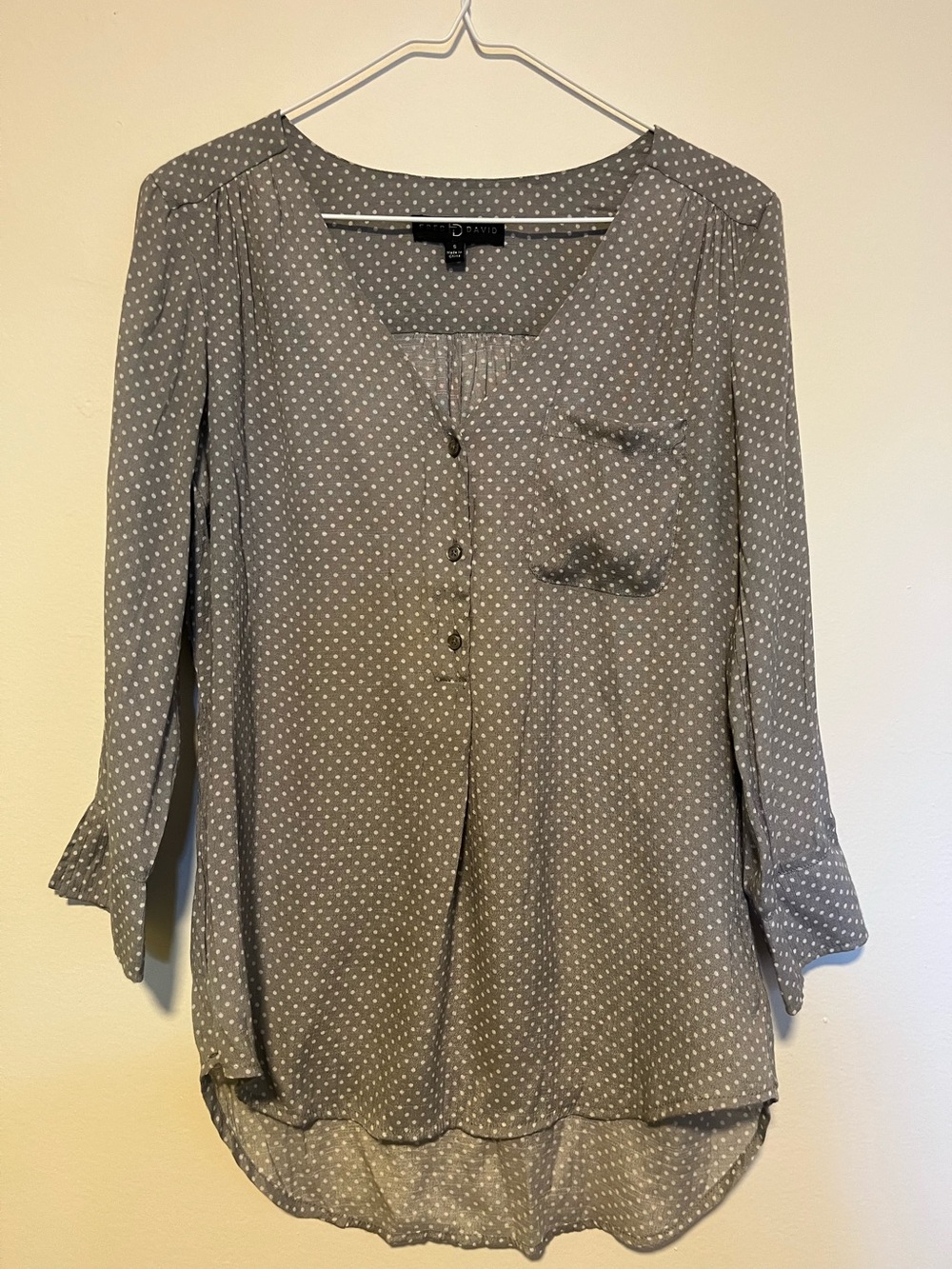 Fred & David  Gray Dot Split-Neck Blouse